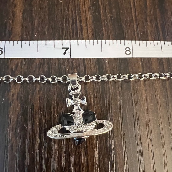 Vivienne Westwood Heart Orb Pendant Necklace Silver Tone Black Saturn Ring - Picture 7 of 10